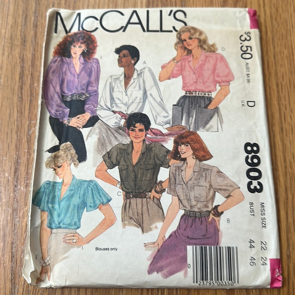 Vintage 80s uncut sewing pattern McCalls 8903 misses blouses